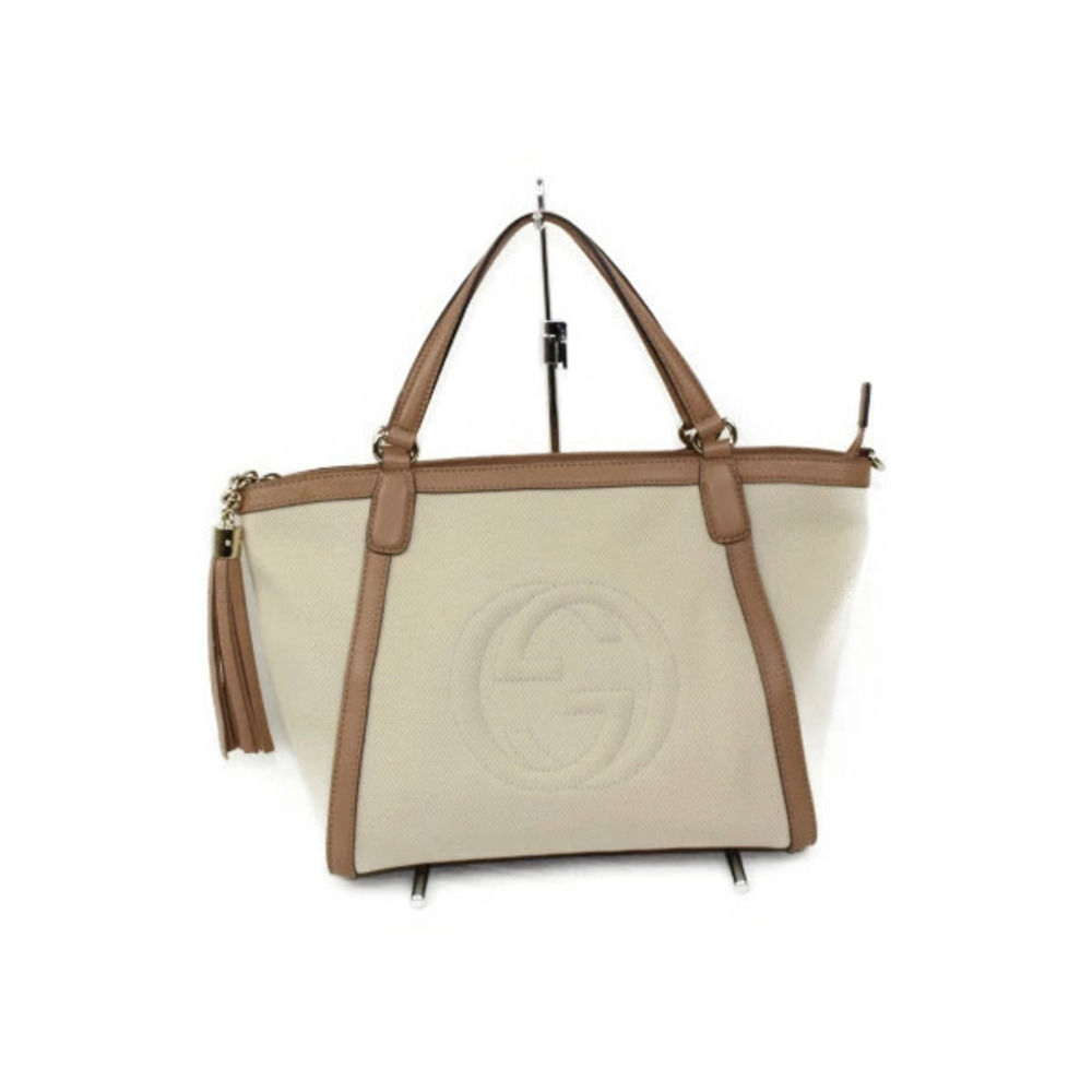 Gucci Soho bag beige brown canvas leather handbag shoulder cream pastel